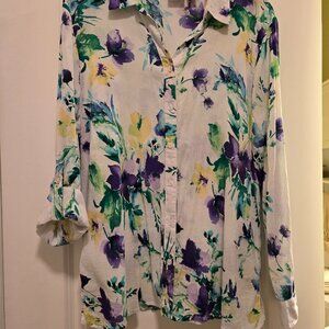 Women's Chico's cotton long/roll-up sleeves multi colored flowered blouse; sz 2